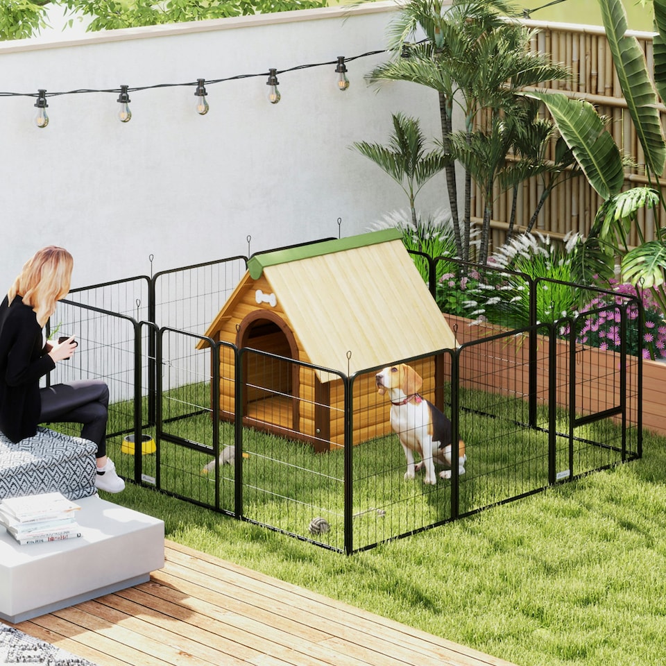 image 1 of PawHut Dog Pen, 12-Panel Puppy Pen for Medium Dogs, 80cm High, Black Black