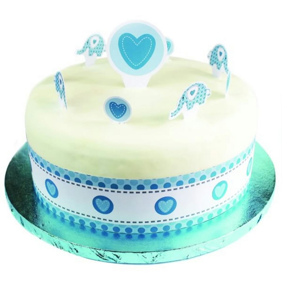 Creative Elephant Design Birthday Party Cake Toppers With Stickers - Blue - One Size