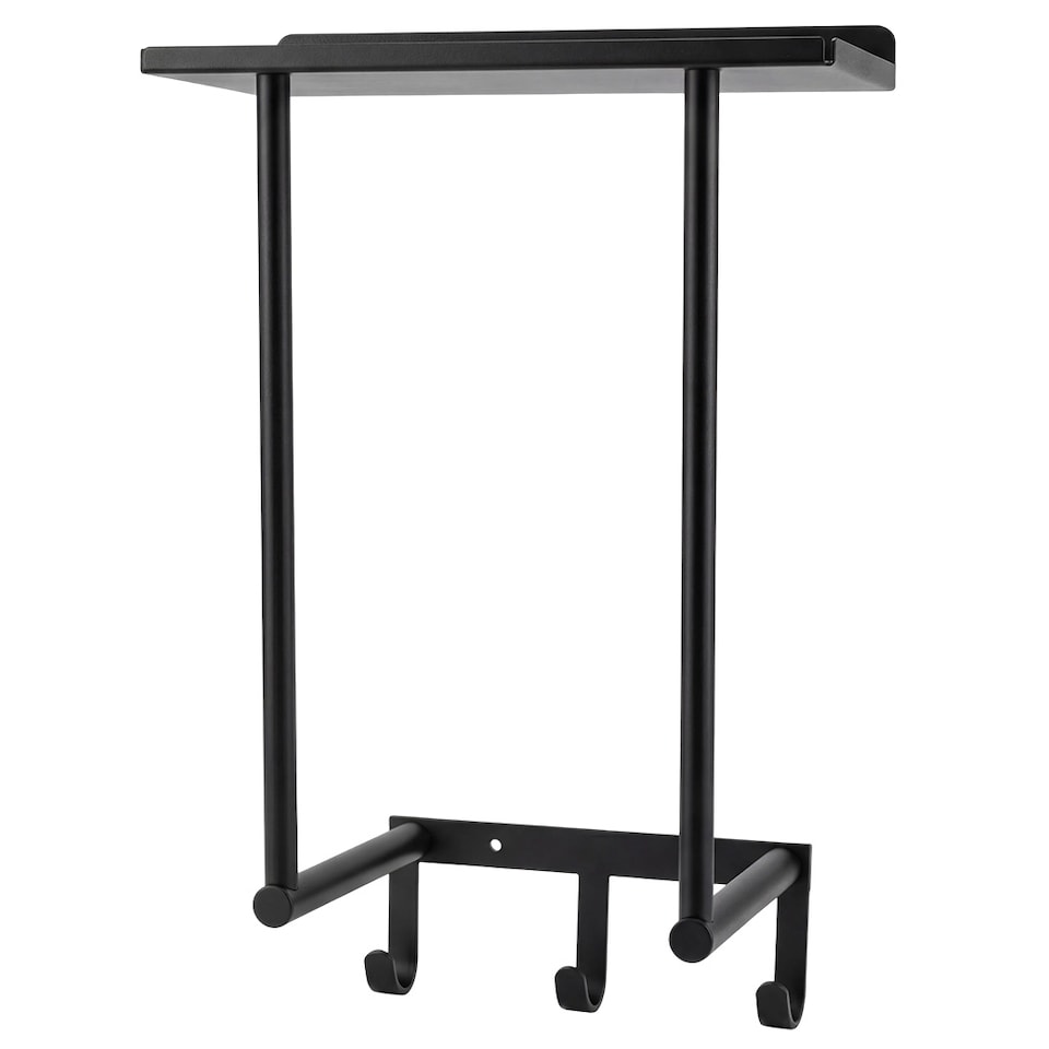 image 1 of Levede Towel Rack Wall Mounted Shelf Bathroom Storage Holder with Hooks Black