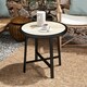 image 7 of Outsunny Round Small Garden Table, 50.5cm Outdoor Side Table with SPC Tabletop, Metal Frame and Anti-slip Foot Pads for Garden, Balcony, Nature Wood Finish | Multi | Natural wood finish