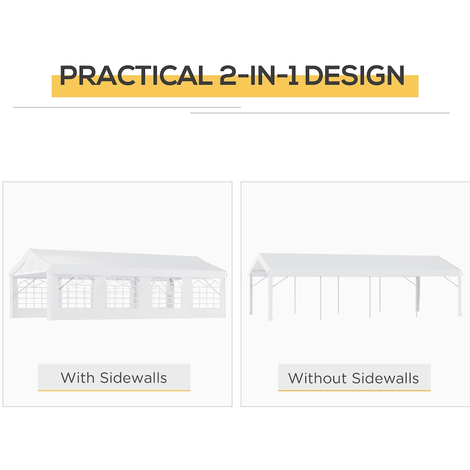 image 1 of Outsunny 8m Gazebo Garden Marquee Canopy Party Carport Shelter Garage Tent White | White