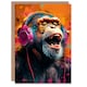 image 1 of Headphones Funky Music Chimp Man Him Birthday Card