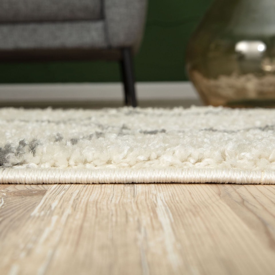 image 1 of THE RUGS Shaggy Rug – Modern Moroccan Design Rugs for Living Room, Bedroom, Hallway, 3 cm Thick Area Rugs, (Moroccan Ivory/Grey, 80x150cm)