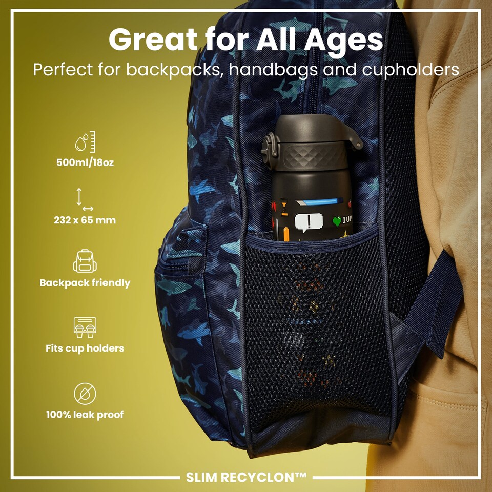 image 1 of Leak Proof Slim Water Bottle, BPA Free, 500ml (18oz) | Grey | Gamer | One Size