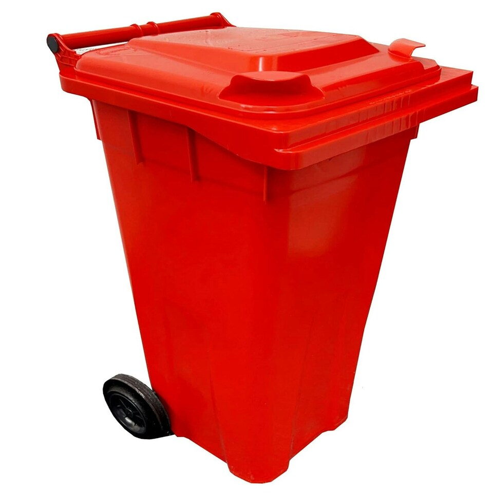 image 1 of Red 240L Standard Sized Outdoor Recycling Wheelie Bin With Rubber Wheels & Lid Red