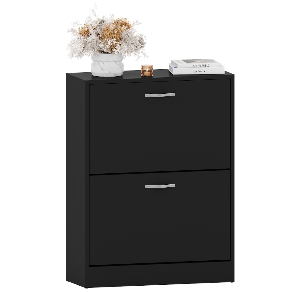 image 1 of Vida Designs 2 Drawer Shoe Cabinet Shoe Rack Storage Cupboard, Black