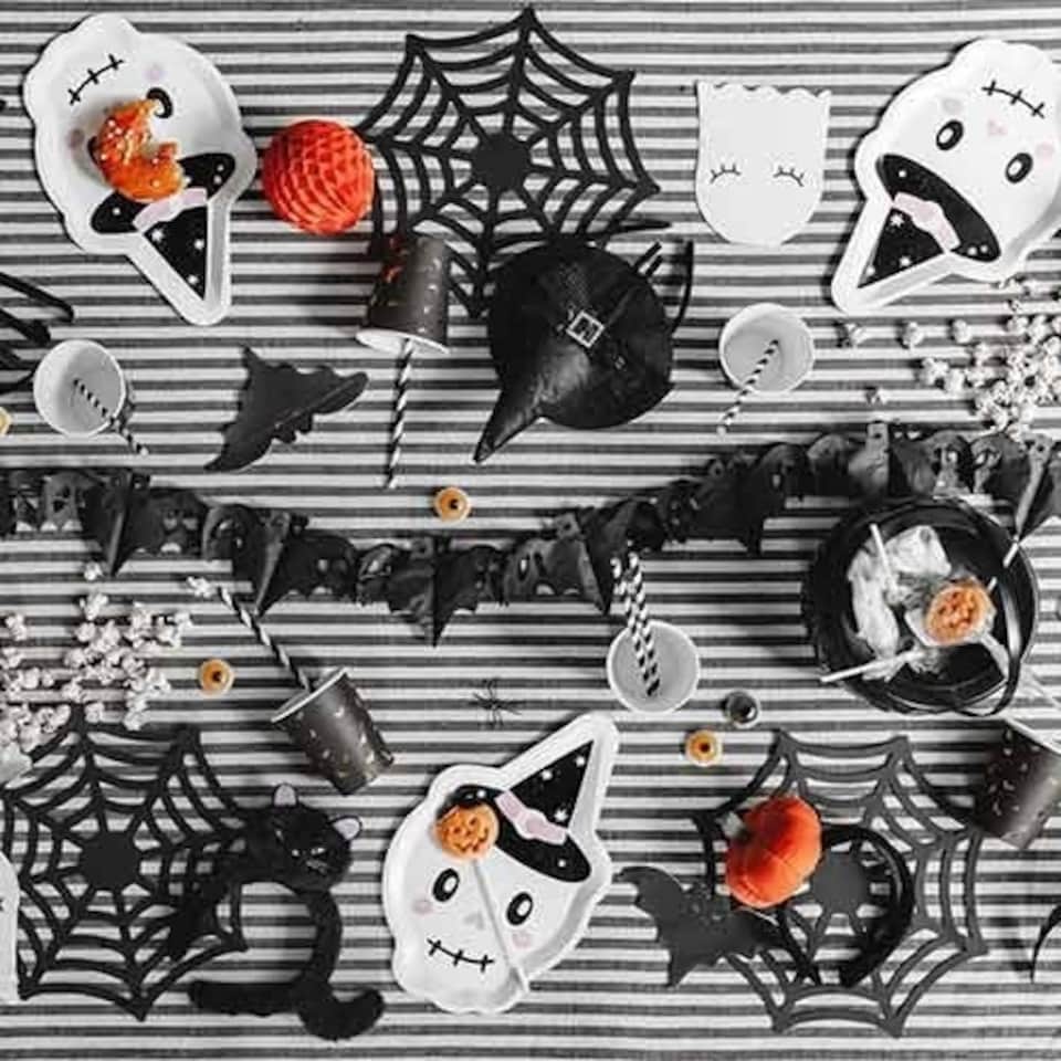 image 1 of Spider Web Black Halloween Paper Table Placemats - Pack of 4 | Black
