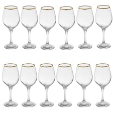 Amber Gold Rimmed Wine Glass Drinking Glasses Sets Gift 460/365/295ml | Clear | Clear | Set of 6 460ml