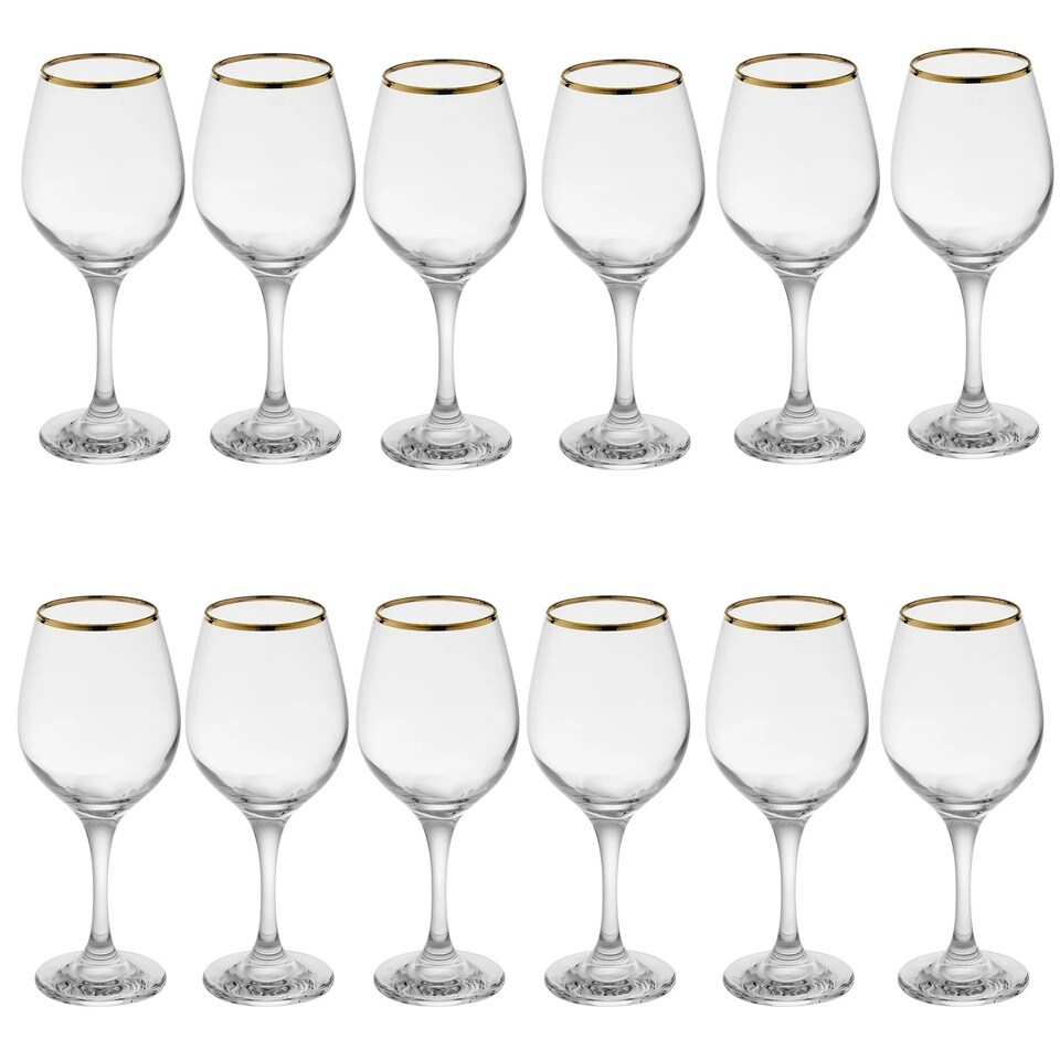 image 1 of Amber Gold Rimmed Wine Glass Drinking Glasses Sets Gift 460/365/295ml | Clear | Clear | Set of 6 460ml