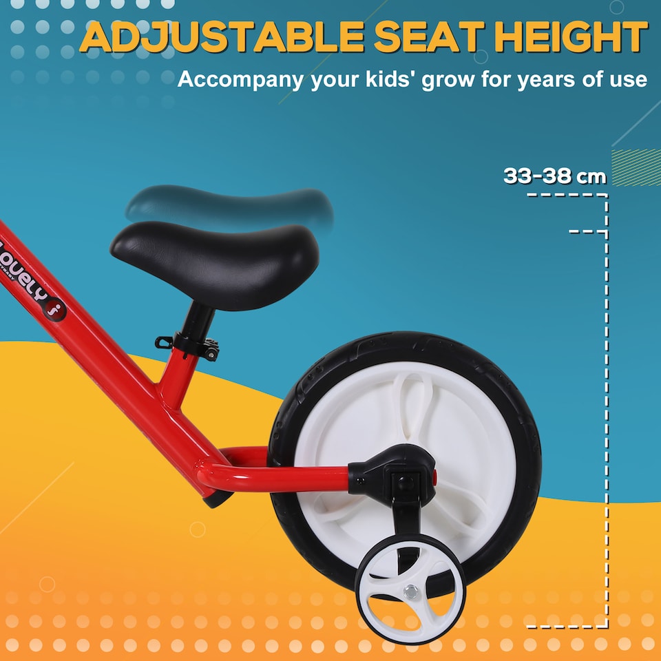 image 1 of HOMCOM 11 Inch Kids Balance Bike Training Pedal Bicycle With Removable Stabilizers EVA Tyres Adjustable Seat Height 2 to 5 Years Gift for Boys Girls Red