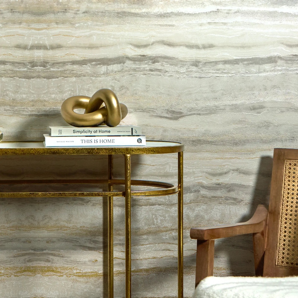 image 1 of Oslo Wallpaper in Cream and Light Brown with Gold Metallic | Brown | Brown, Cream, Gold | 53cm x 10m