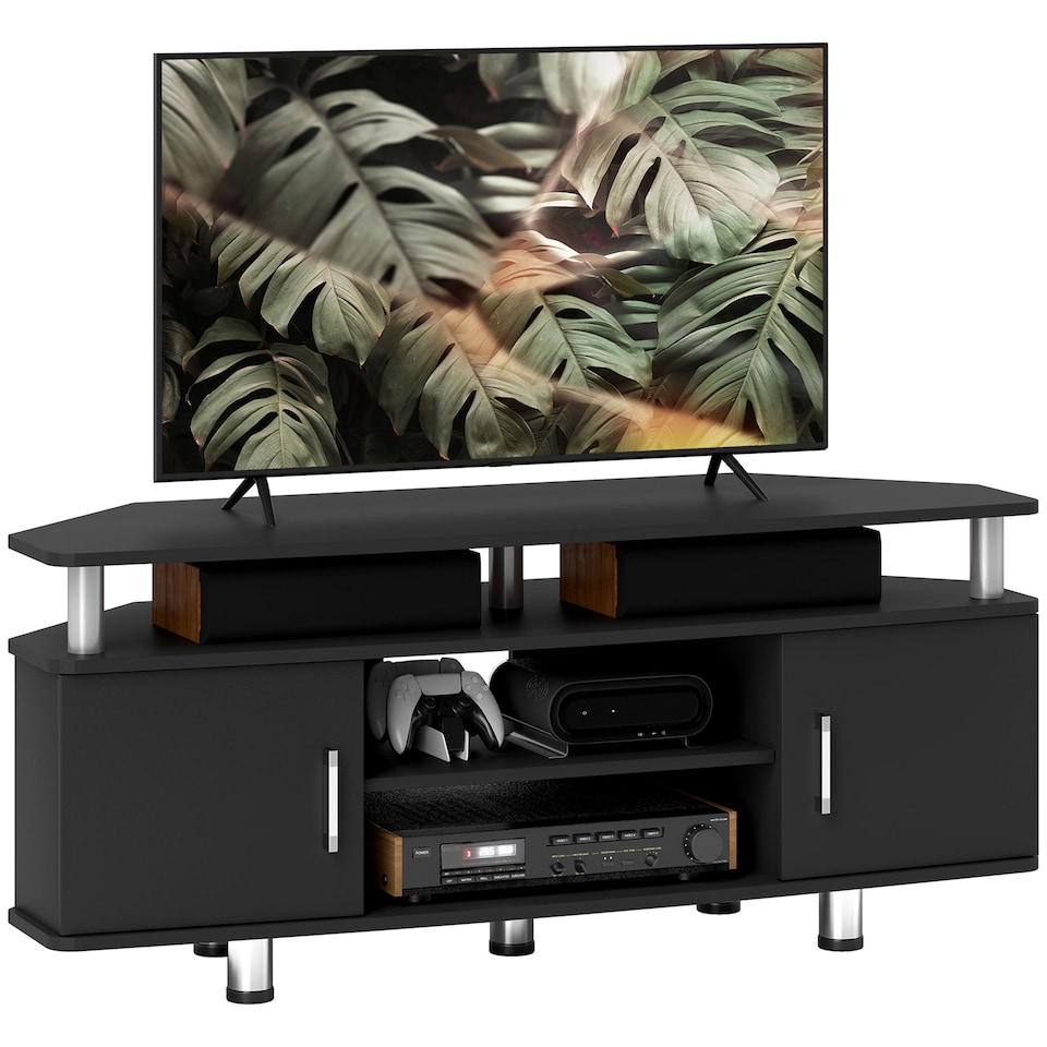 image 1 of HOMCOM TV Unit Cabinet for TVs up to 55 Inches with Storage Shelves and Cupboard, Entertainment Centre for Living Room, Black
