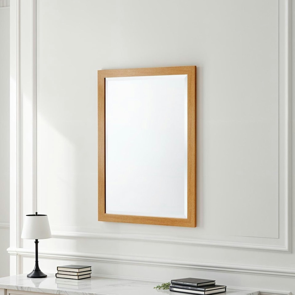 image 1 of Oak Effect Framed Bevelled Mirror Brown | 123x39.5x2cm
