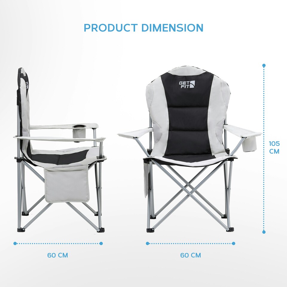 image 1 of Get Fit Camping Chair - Outdoor Folding Chair With Magazine Pocket, Cup Holder & Carry Bag Weight Capacity of 130kg - Grey