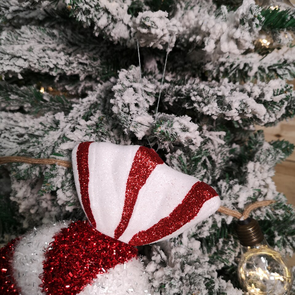image 1 of 28cm Red and White Glitter Candy Stripe Sweet Hanging Christmas Decoration