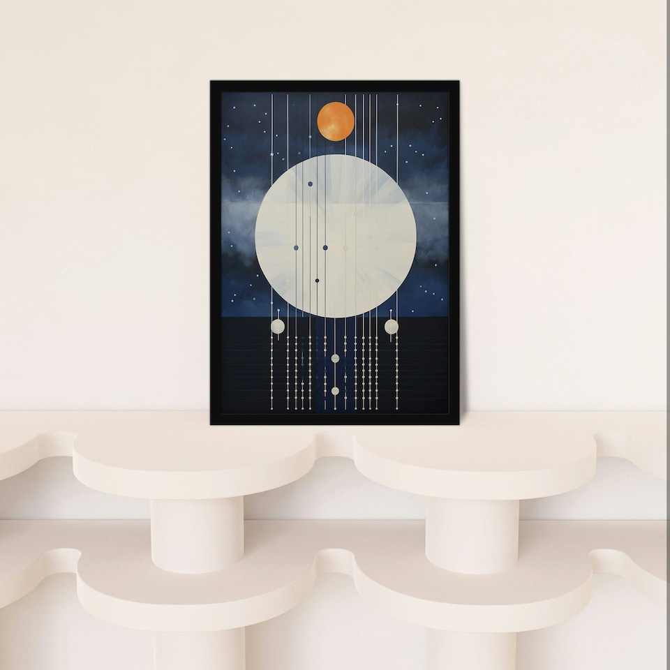 image 1 of Abstract Solar Eclipse Orange Geometric Home Decor Black Framed Wall Art Print A4