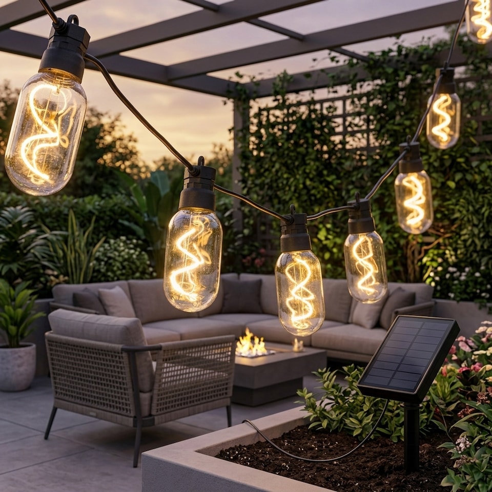 image 1 of Vintage Filament Solar String Lights