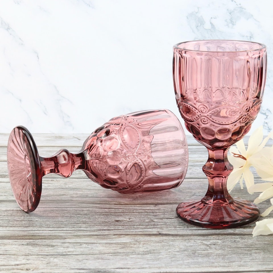 image 1 of Set of 6 Luxury Traditional Purple Wine Glass Goblets Gift Idea 280ml