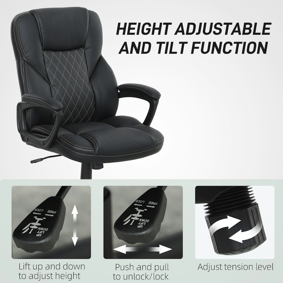 image 1 of HOMCOM High Back Executive Office Chair with Arms Adjustable Height Black