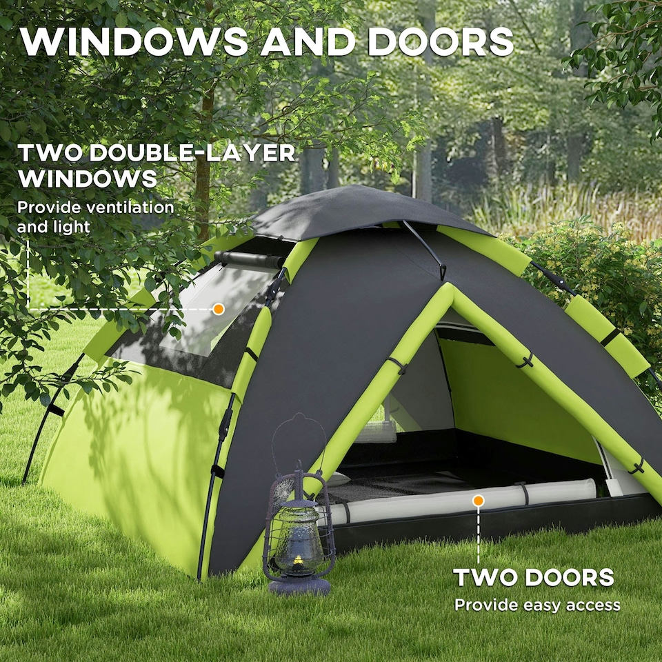 image 1 of Outsunny 3-4 Man Camping Tent Portable with Bag, Quick Setup, Dark Green