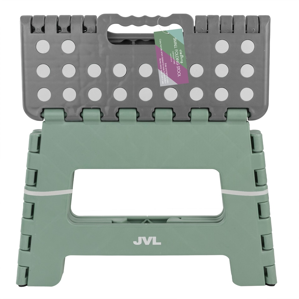 image 1 of JVL Small & Large Folding Step Stool Set – Multi-Purpose, Kitchen & Bathroom – Green