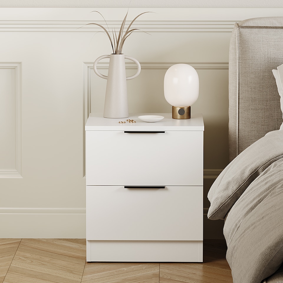 image 1 of Vida Designs Trega 2 Drawer Bedside Chest Bedroom Storage Unit, (H) 41cm x (W) 39cm x (D) 28cm, White