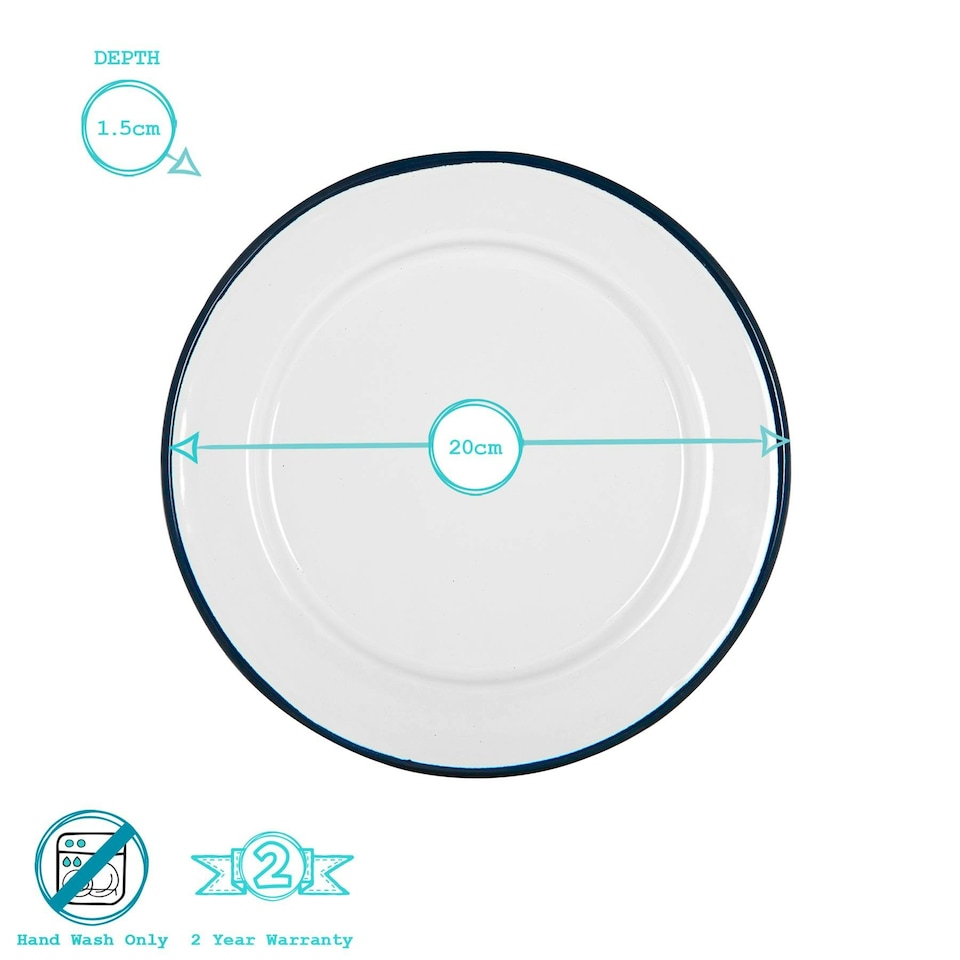 image 1 of Argon Tableware White Enamel Side Plates - 20cm - Navy - Pack of 6 Blue