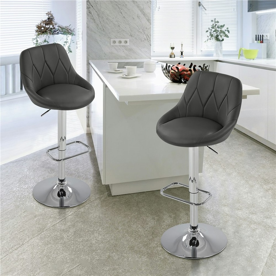 image 1 of Yaheetech  Set of 2 Faux Leather Swivel Bar Stools