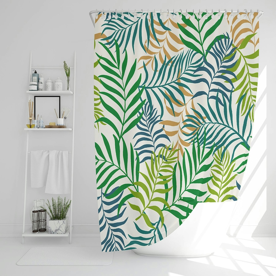 image 1 of Green Tropical Palm Leaves (Shower Curtain)