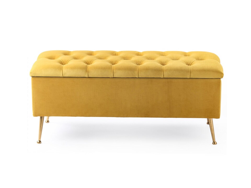image 1 of 120cm Amara Chesterfield Ottoman Storage Bench - Plush Velvet Shoes Bench - Mustard Gold Upholstery Footstool Storage with Legs