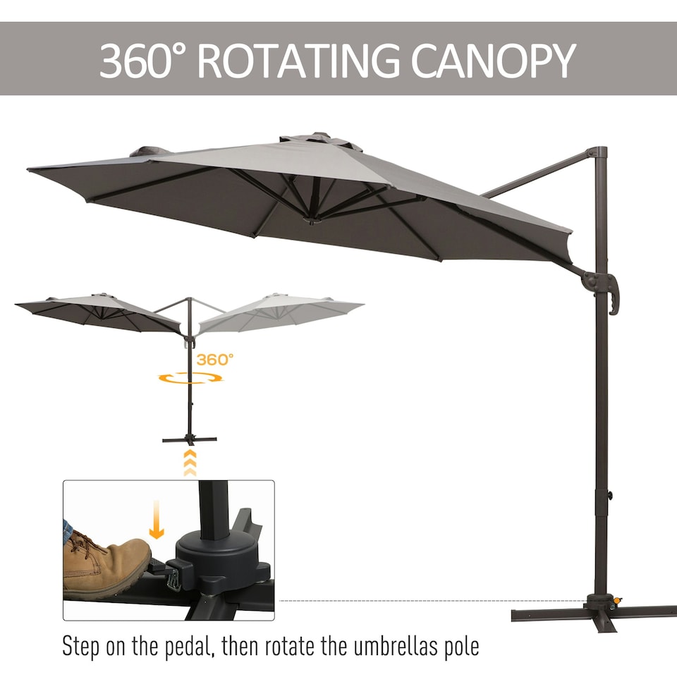 image 1 of Outsunny 3M Cantilever Parasol Aluminium Garden Umbrella with Crank, Grey