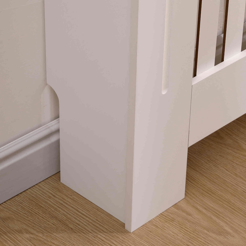 image 1 of Oypla Large White Wooden Slatted Grill Radiator Cover MDF Cabinet
