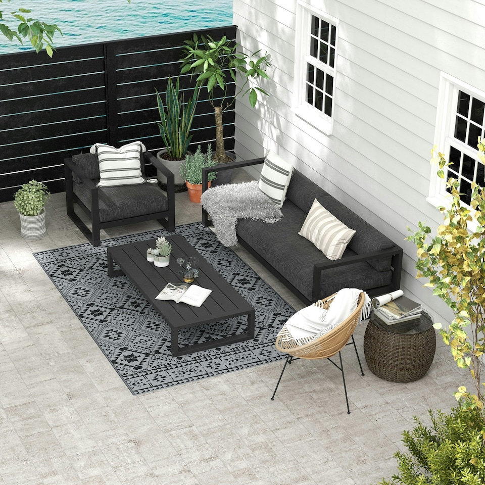 image 1 of Outsunny Reversible Waterproof Outdoor Rug W/ Carry Bag, 182 x 274cm