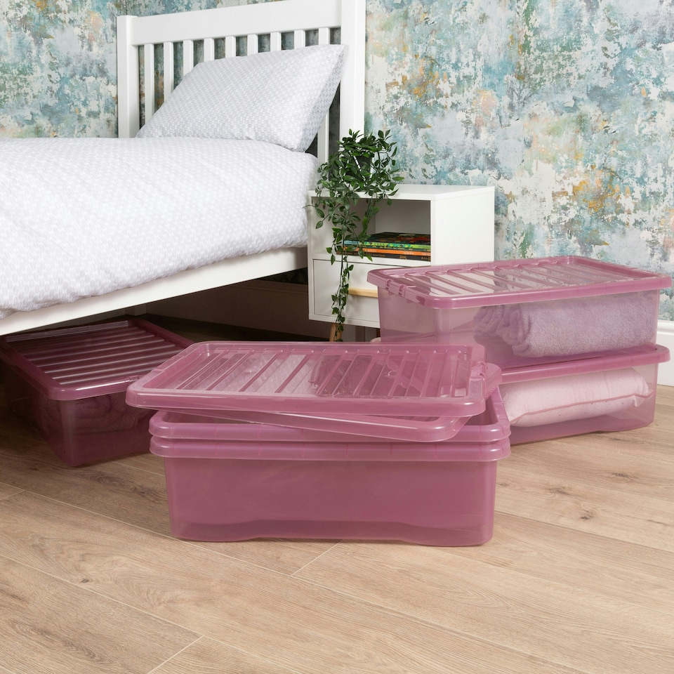 image 1 of Wham Crystal 5 x 32L Stackable Plastic Storage Boxes with Lids Pink