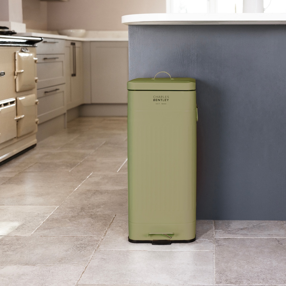 image 1 of Charles Bentley 30L Square Retro Kitchen Pedal Bin Sage Green