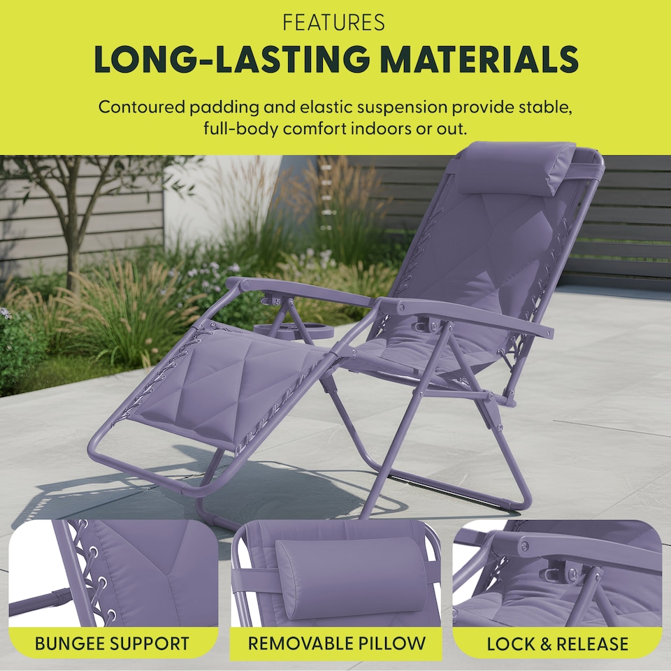 image 1 of Keplin Quilted Zero Gravity Chairs Set of 2 Reclining Garden Sun Loungers