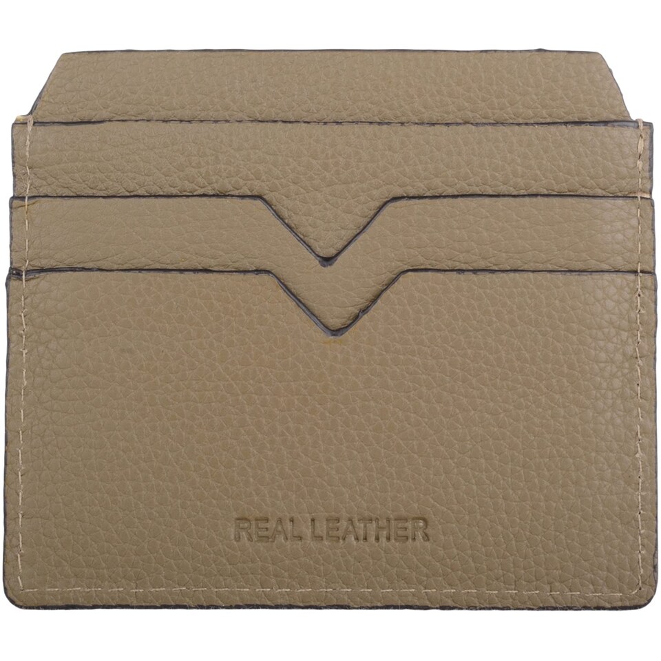 image 1 of London Leathergoods Unisex Pebble Leather Slim Line Credit Card Case | Green | Olive