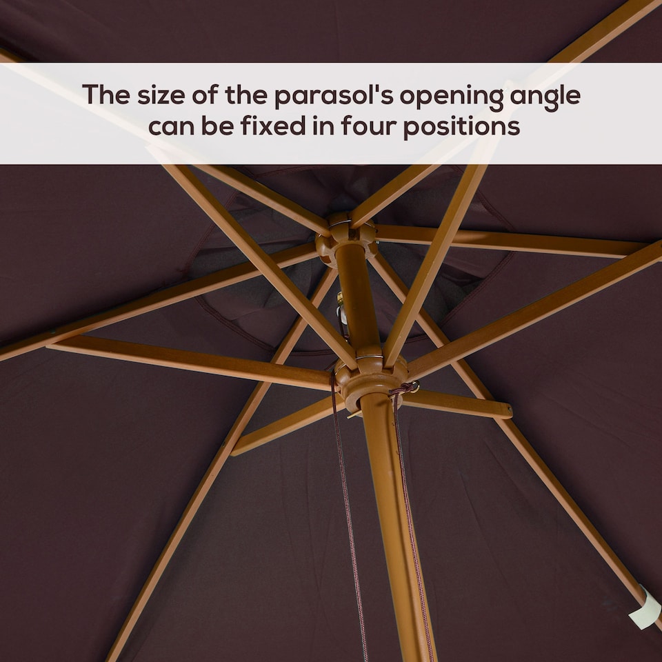 image 1 of Outsunny 2 x 3m Wooden Garden Parasol Umbrella Outdoor Sun Shade Canopy, Table Market Umbrella with Vent, 38 mm Pole, Rope Pulley Mechanism, Dark Coffee