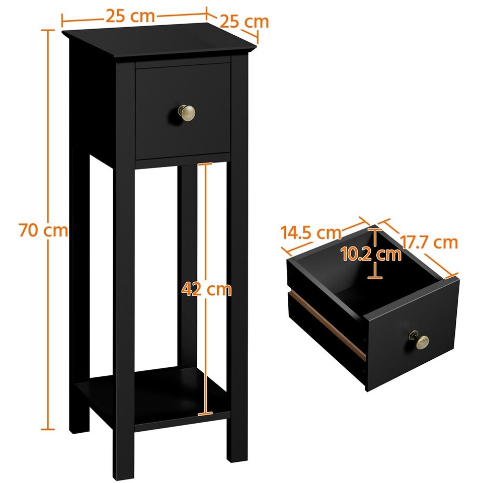 image 1 of Yaheetech Set of 2 Slim Bedside Tables Minimalist Design Black