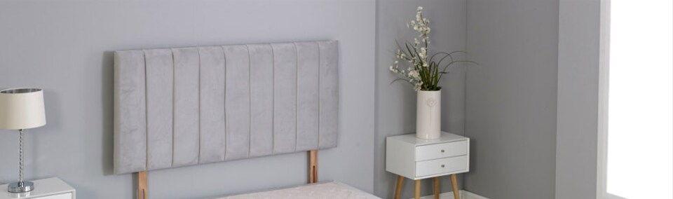 image 1 of Silver Plush Velvet 9 Panel Headboard | Silver | 4FT6 Double 26"inch Headboard