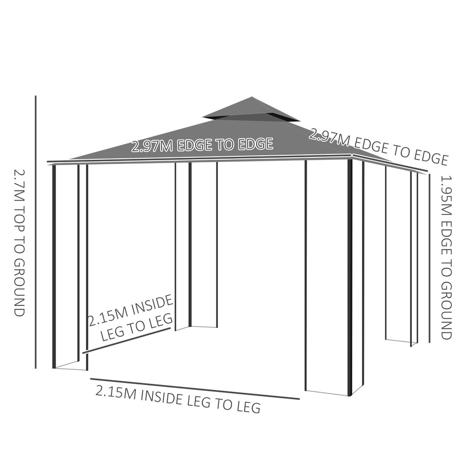 image 1 of Outsunny 3m x 3m Patio Gazebo Canopy Garden Pavilion with 2 Tier Roof