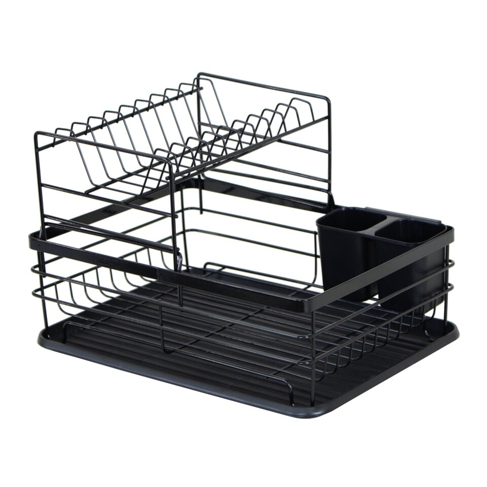 image 1 of 2 Tier Multifunction Dish Drainer Drying Rack with Cutlery Holder | Black
