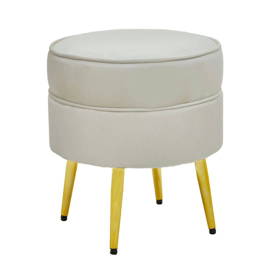 image 1 of Interiors by Premier Cream Velvet Round Footstool, Ottoman Small Footstool with Soft Upholstery, Velvet Pouffe for Home