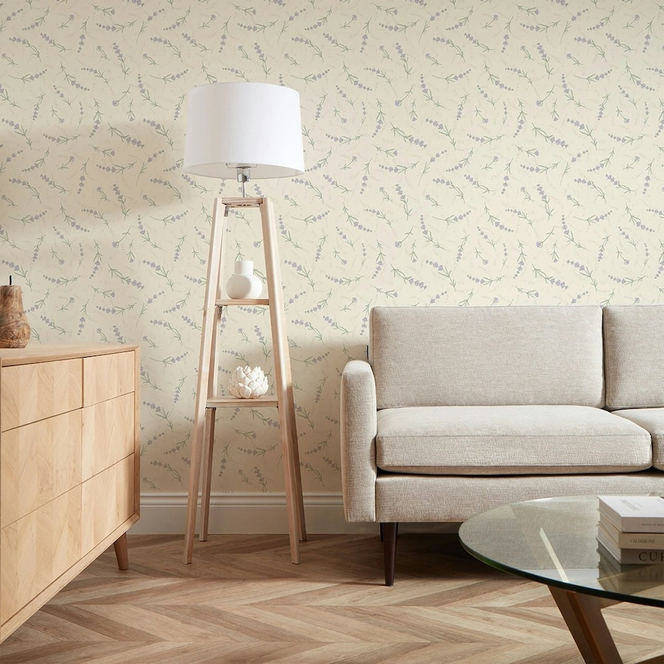 image 1 of Lavender Cascade Wallpaper in Cream Multi