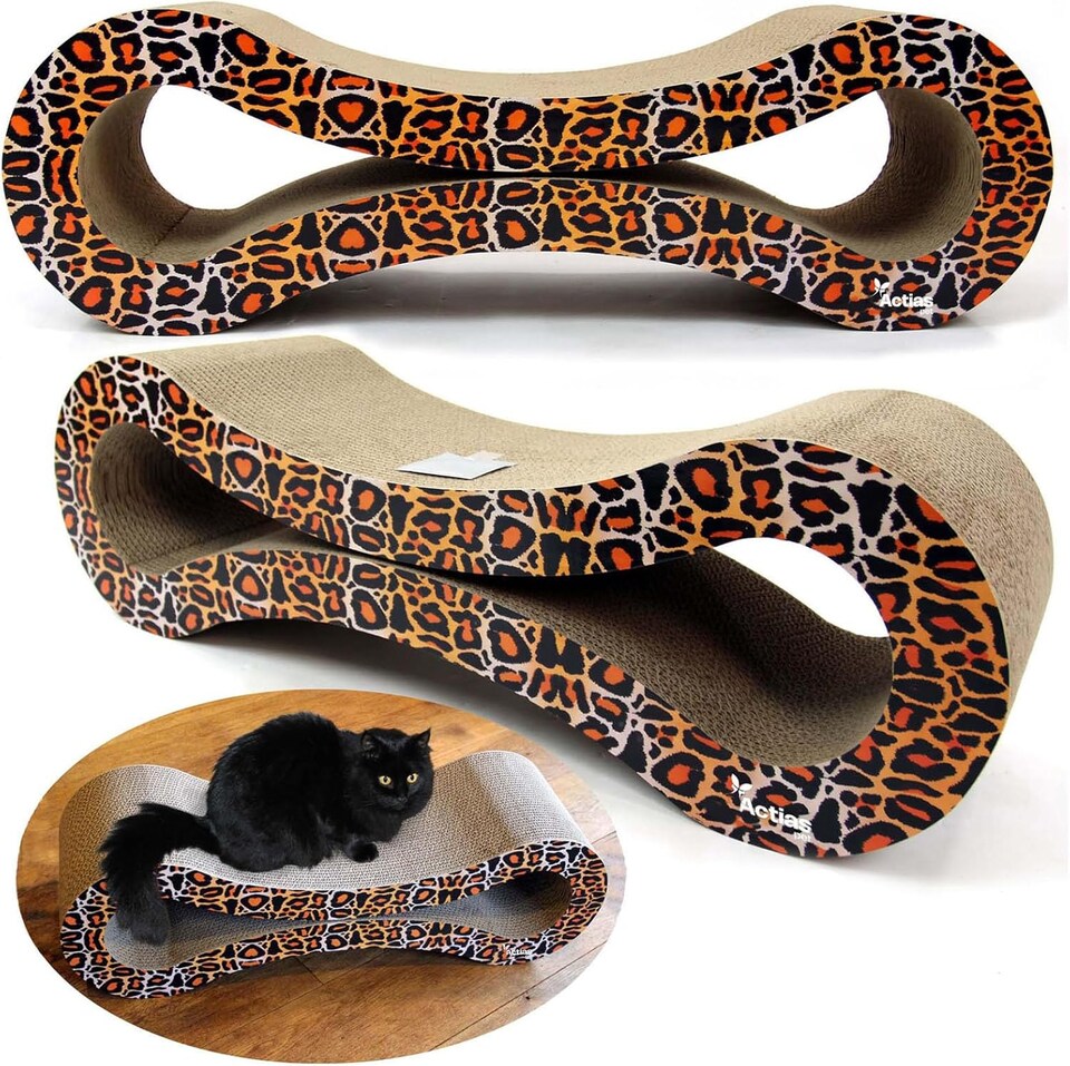 image 1 of Actiaspet - Leopard Print Cardboard Cat Scratching Post/Sofa Bed Style with Catnip | 86.5 x 25 x 26 cm