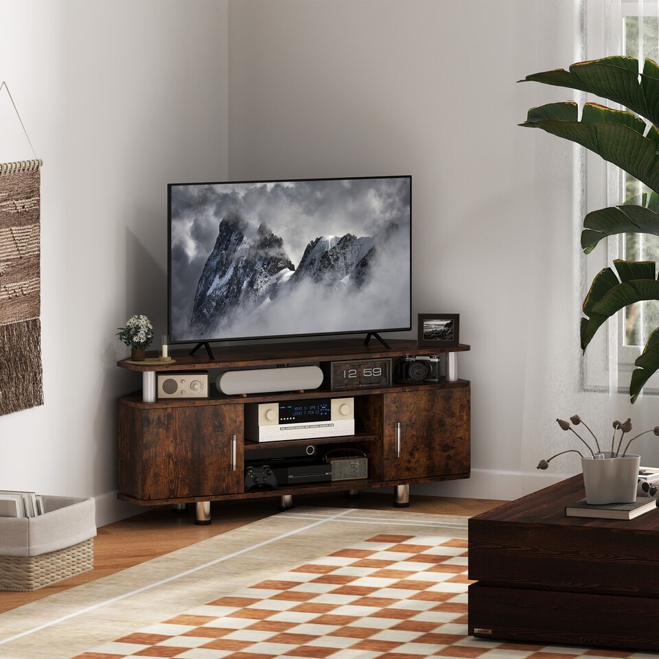 image 1 of HOMCOM TV Unit Cabinet for TVs up to 55 Inches with Storage Shelves and Cupboard, Entertainment Centre for Living Room, Rustic Brown