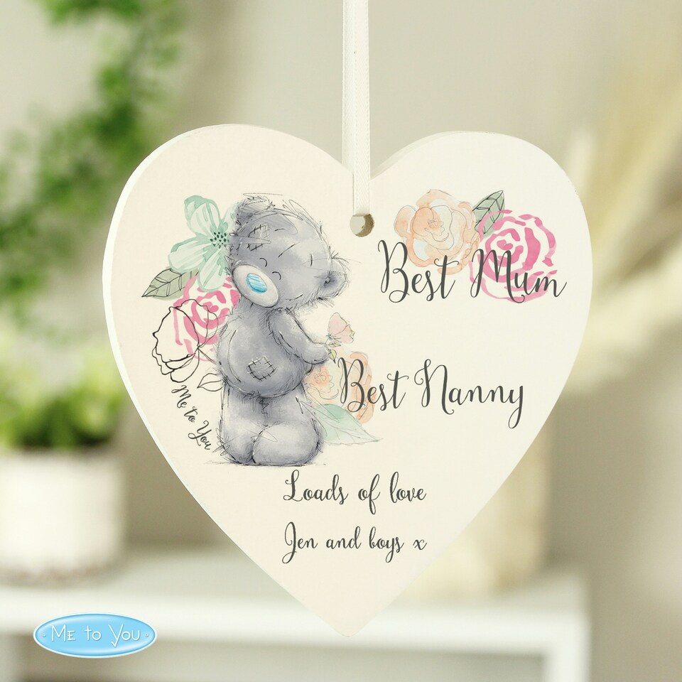image 1 of Personalised Me to You Floral Wooden Heart Decoration