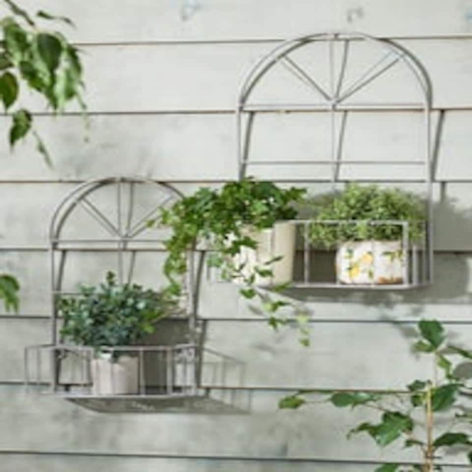 image 1 of Set of 2 Arched Iron Wall Planters Grey