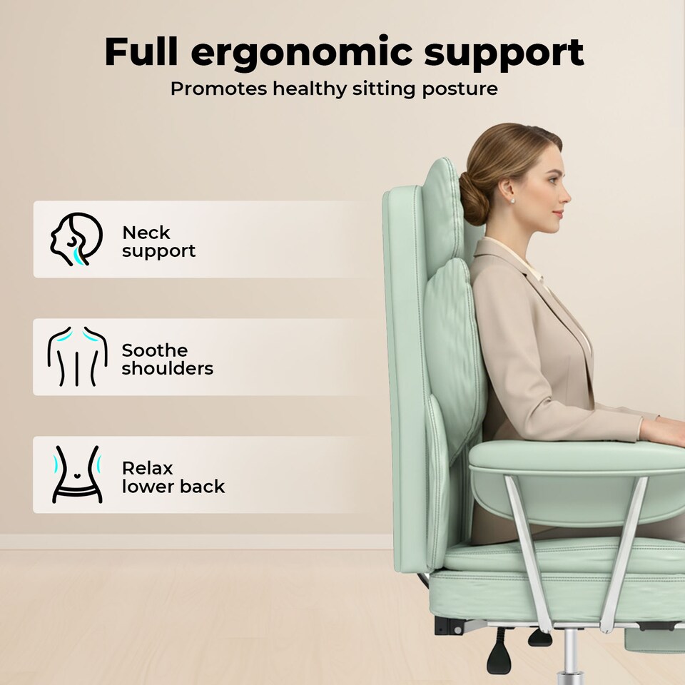 image 1 of Levede Office Desk Chair Big and Tall for Heavy People with Footrest PU | Green | Green | One Size