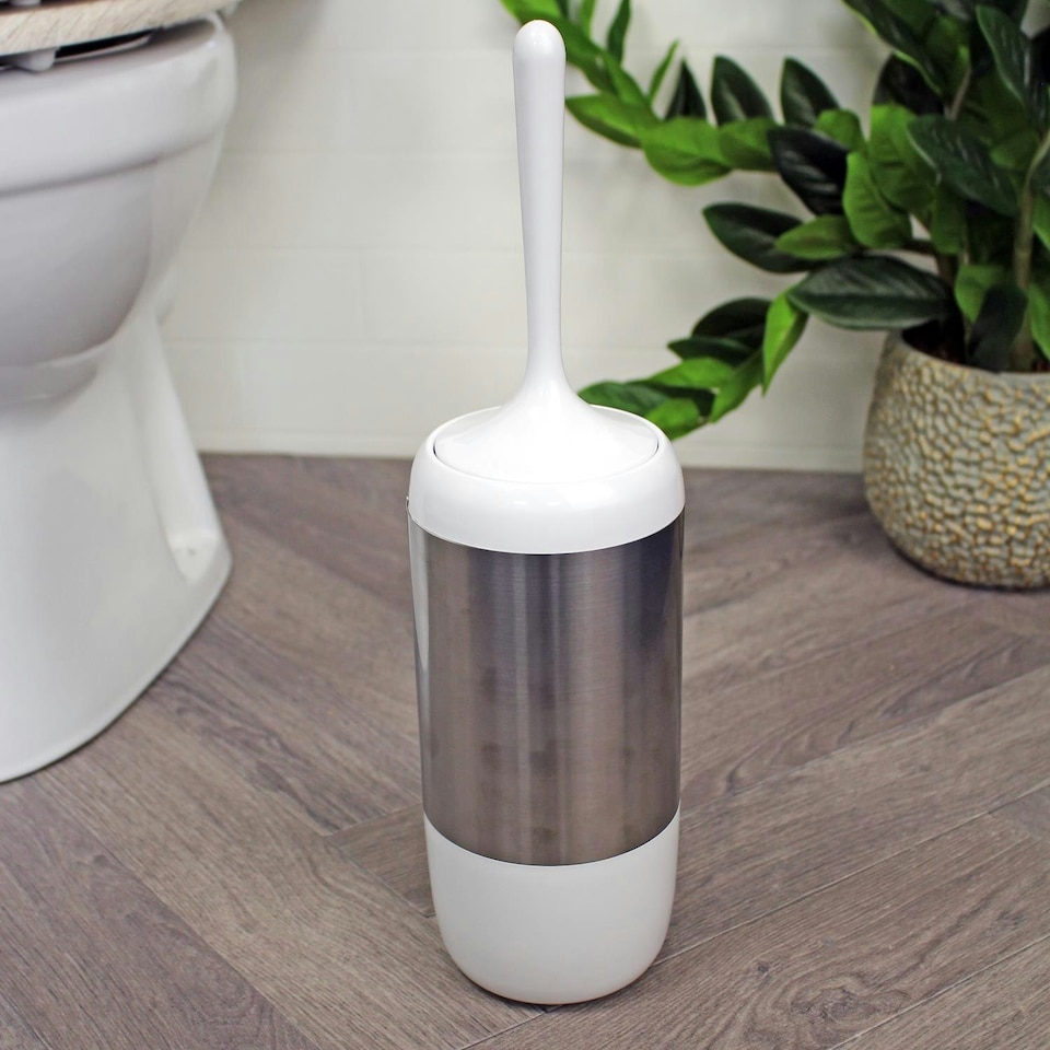 image 1 of Showerdrape Elite White Chrome Toilet Brush & Holder